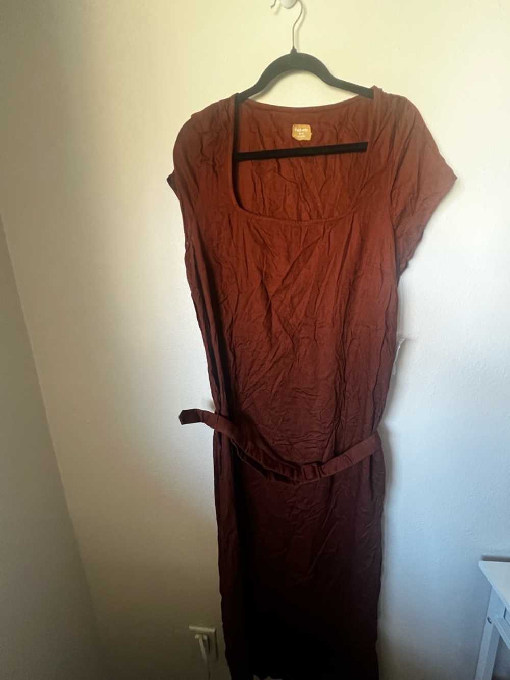 Free People NWT Rust Linen Blend Midi Dress Belted Button Detail Size XL - Picture 3 of 6